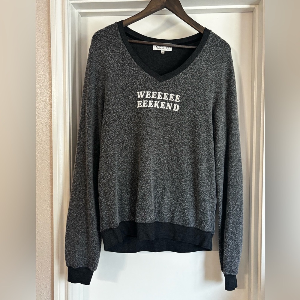 Wildfox Weekend Charcoal V-Neck Sweater
